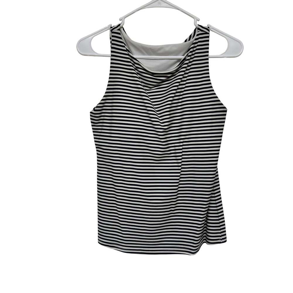 Lime Ricki Women's Navy Blue White Striped Tankini Top Size M
